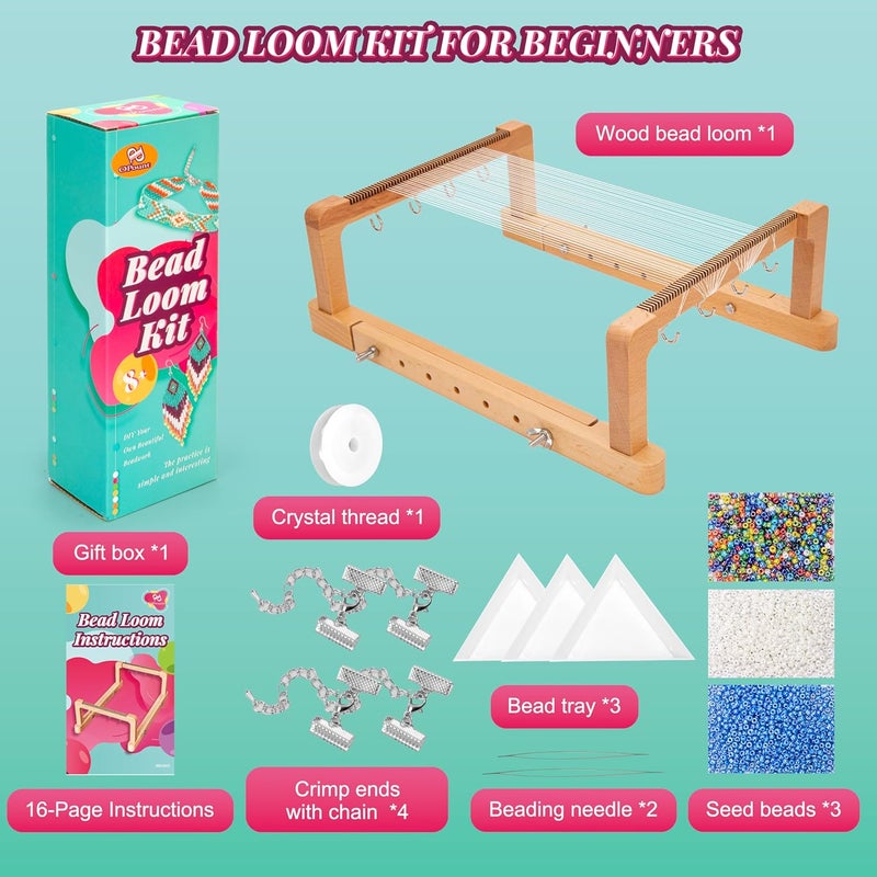 PP OPOUNT Adjustable Bead Loom Kit, Wood Loom Beading Supplies with Detailed Instructions, Practical Jewelry Making Accessories, Beading Loom Kits for Adults Jewelry Making Bracelets Belts - Image 5